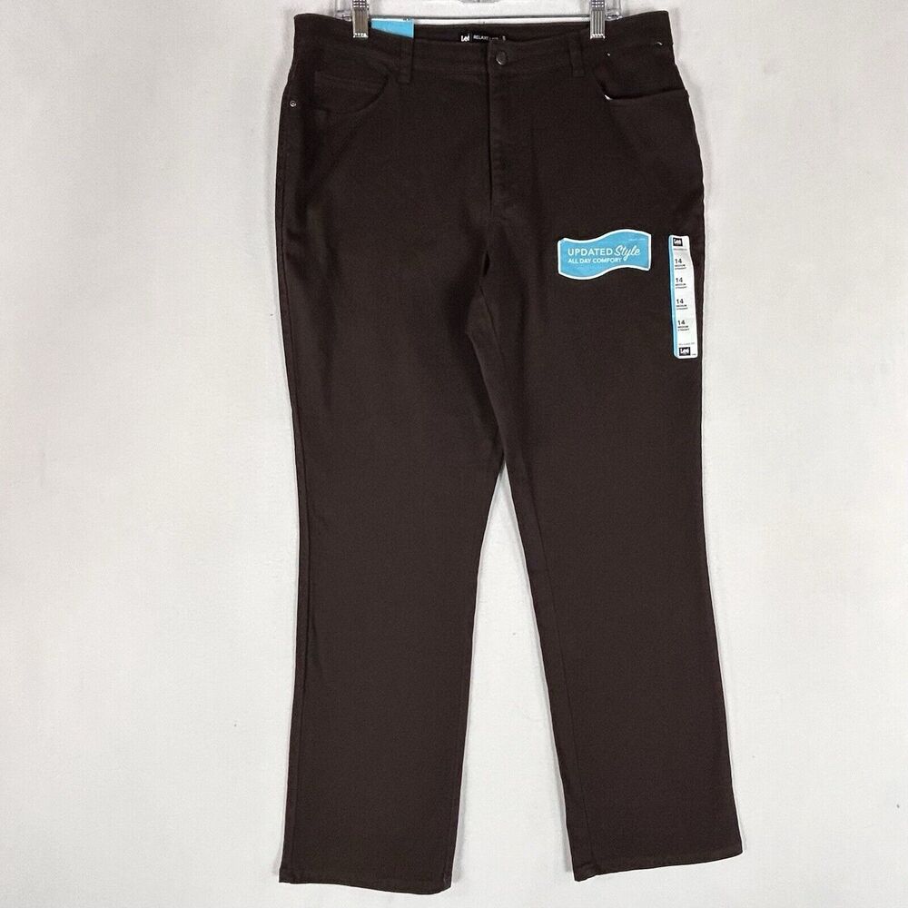 Lee NEW Relaxed Fit Straight Leg Chino Pants Womens 14 Medium Brown High Rise